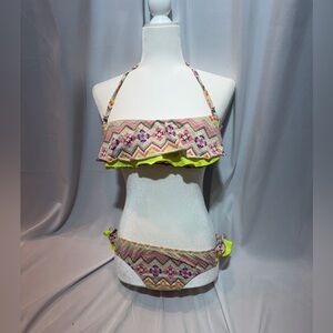 Gianni Bini Multicolor Zigzag Bikini with Floral Accents